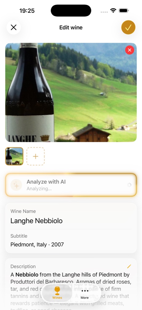 Edit wine with AI analysis